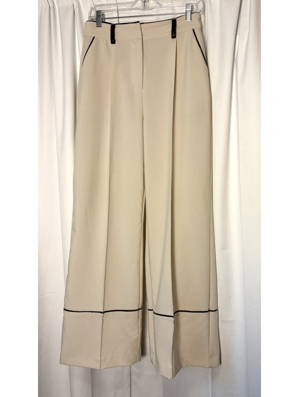 Anthropologie Whiteroom + Cactus Creme Trousers Faux Leather Trim Medium $128